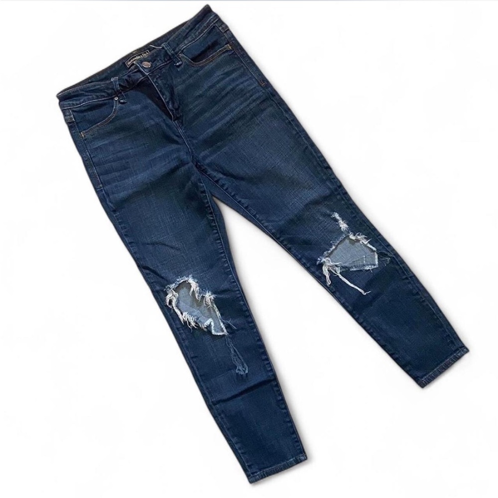🌲 Abercrombie & Fitch Dark Wash Mid Rise Super Skinny Distressed Ankle Jean 28